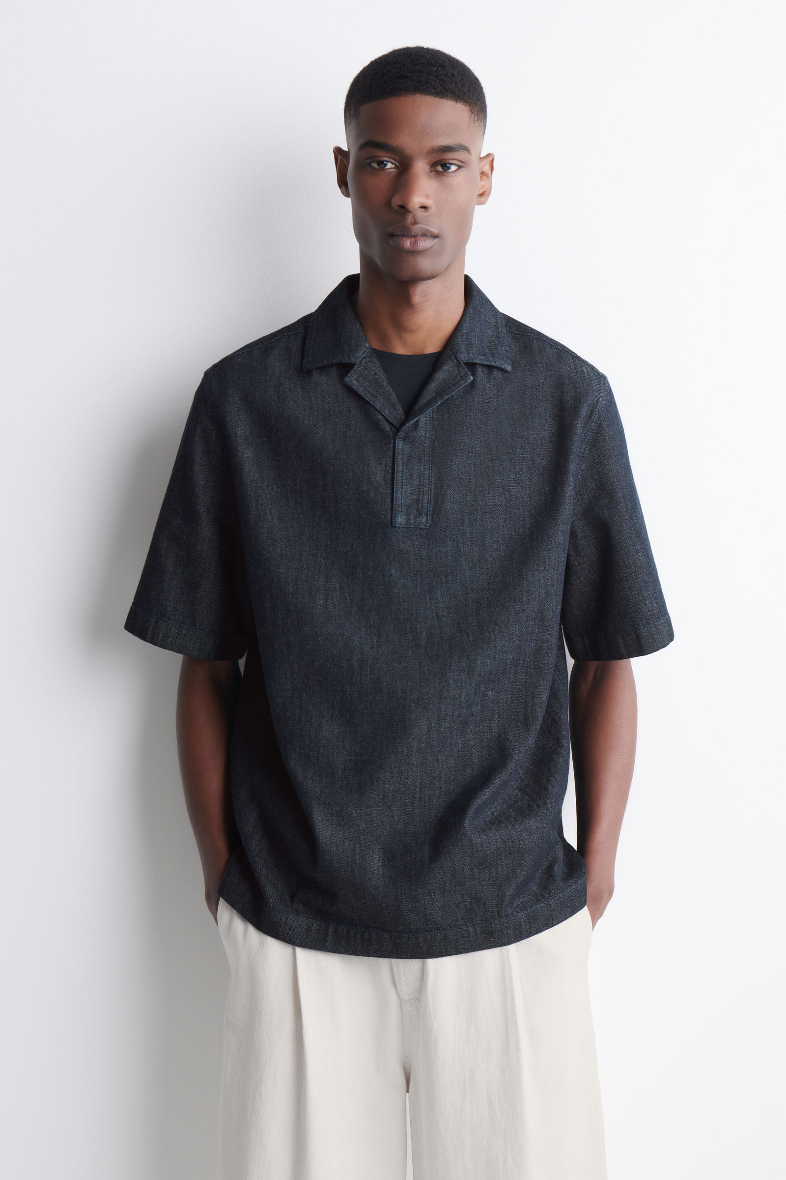 COS グレー ワンショルダーシャツ COTTON OXFORD SHIRT コットンオックスフォードシャツ ライトグレー